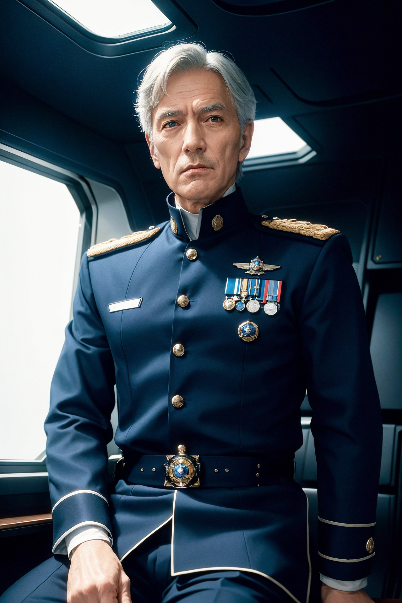 Admiral, blue uniform, old French man,